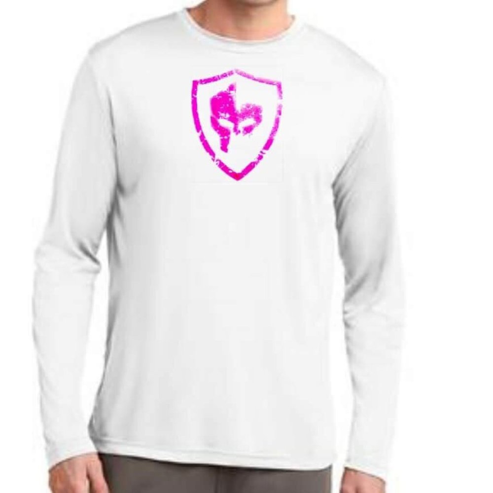 Performance Tee, Long Sleeve, White w/ Pink - NEW